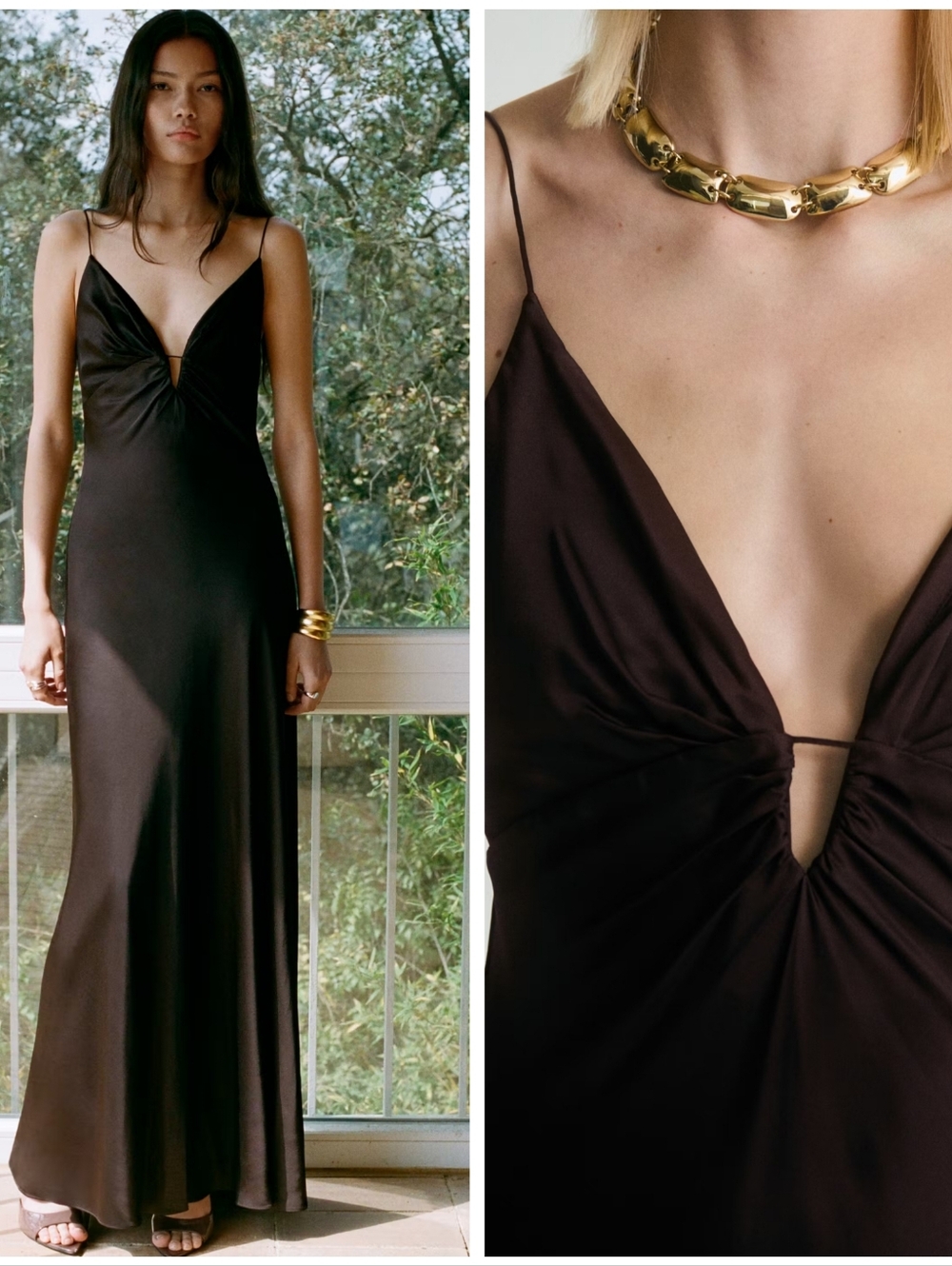 Mango Black Slip Maxi Dress with V-Detail